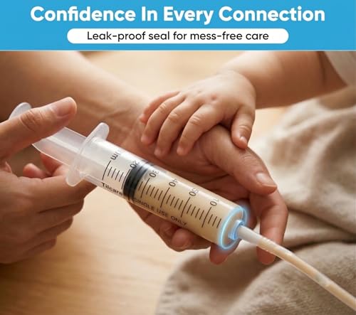 60ml Catheter Tip Syringe with Covers 50 Pack by Tilcare - Sterile Plastic Medicine Food Droppers for Children, Pets or Adults – Latex-Free Oral Medication Dispenser - Large Feeding Tube Syringes
