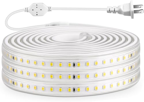 LED Strip Lights Outdoor Waterproof, 600 LEDs, 6500K Cool White, 16.4ft LED Rope Lights for Bedroom, Kitchen, Garden, Patio, Indoor Christmas Decoration, AC 110V (White Light, 16.4 ft) - color: white light, size: 16.4 ft