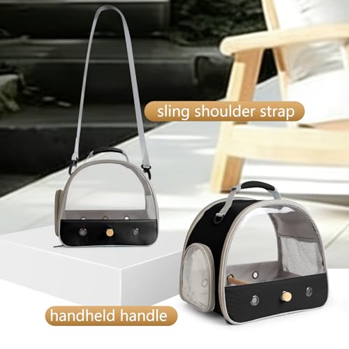 Bird Carrier, Portable Small Bird Parrot Parakeet Carrier with Standing Perch and Stainless Steel Tray, Side Access Window Collapsible (Black, Clear Windows) - color: Black