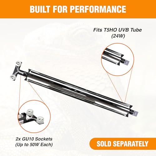 T5HO Double 22” UVB Reptile Light Fixture 24w, Bearded Dragon and Reptile Terrarium Light Fixture