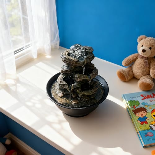 Tabletop Waterfall Fountain with Cascading Rock & Spining Orb, Indoor Zen Meditatin Waterfall for Home Office Relaxation - color: Style 2