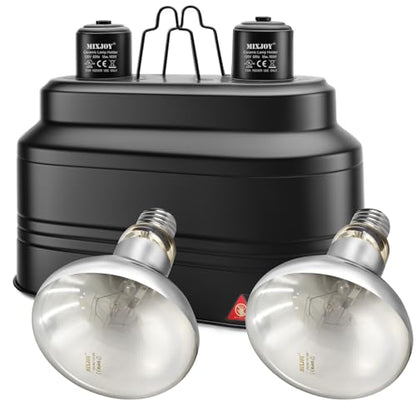 MIXJOY 11 inch Dual Reptile Light Fixture with 160W&125 Reptile Heat Lamp Bulb, Each UVA UVB Reptile Light Bulb with Separate Switches, for Reptile and Amphibian Use