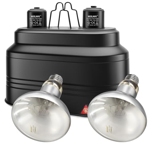 MIXJOY 11 inch Dual Reptile Light Fixture with 160W&125 Reptile Heat Lamp Bulb, Each UVA UVB Reptile Light Bulb with Separate Switches, for Reptile and Amphibian Use