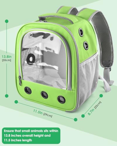 DBNESS Guinea Pig Carrier Backpack,Portable Travel Small Pet Carrier with Water Bottle Holder & Detachable Pad for Rabbits Hamsters Chinchillas Bearded Dragons Geckos Parrots (Green)