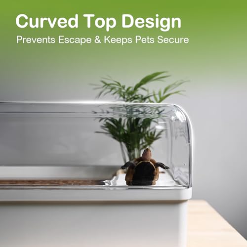 Turtle Tank Acrylic Habitat Starter Kit for Baby with Silent Filter | Bottom Drain,Basking Light,Multi Zone Aquatic Small Red Eared Slider Enclosure,Anti Escape Fence Tortoise Terrarium Aquarium