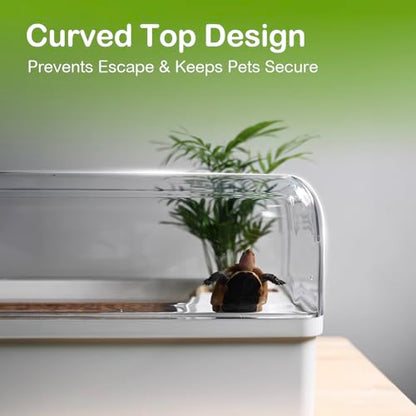 Turtle Tank Acrylic Habitat Starter Kit for Baby with Silent Filter | Bottom Drain,Basking Light,Multi Zone Aquatic Small Red Eared Slider Enclosure,Anti Escape Fence Tortoise Terrarium Aquarium