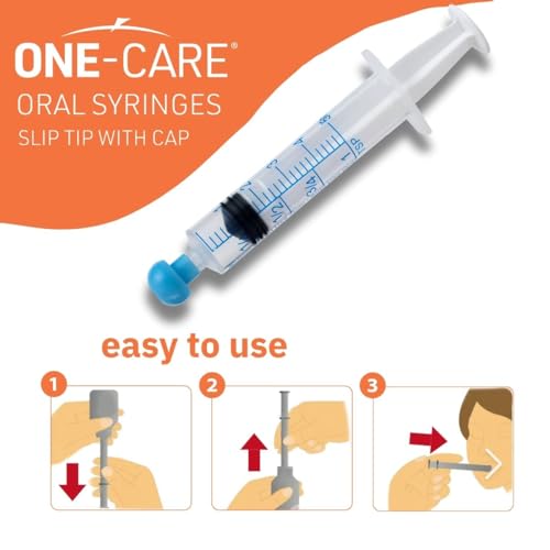 ONE-CARE 5ml Oral Syringe with Cap - Sterile, Individually Wrapped - 100 Syringes, Slip Tip, Uses include oral administration of medicine for infants, adults and animals - size: 5ml