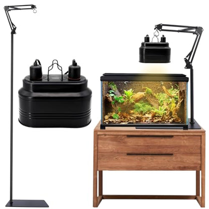 MECESOR Reptile Dual Light Fixture 160W and Reptile Lamp Stand Adjustable Height 15.7-73.6inch with 360°Adjustable Swing Arm