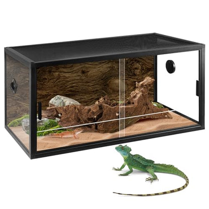 Large Front Opening Reptile Terrarium 35x18x18 Inch with Top Screen Ventilation, Ideal Glass Enclosure with Doors for Plant Landscaping and Housing Snakes Lizards Geckos