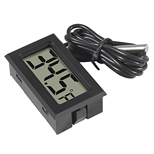4pcs Digital LCD Thermometer, Fahrenheit Temperature Digital LCD Fridge Thermometer 1M Cable with Probe for Fridge Freezer Refrigerator Aquarium (Black, Fahrenheit)