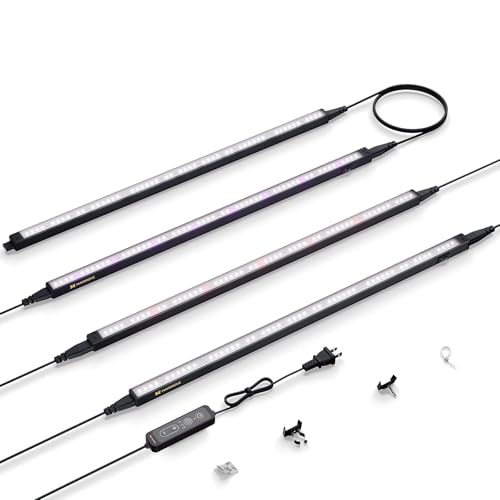 Maygrove Plant Grow Light 2ft, Tunable Full Spectrum LED Grow Light Strips 60W (4 x 15W), T5 Growing Lamp with Timer & Dimming Controller for Indoor Plants, Greenhouse, High PPFD, 4-Pack - color: Red+Purple+White, size: 2ft-black Cover