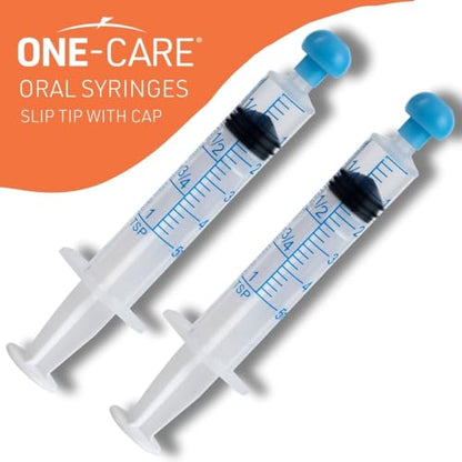 ONE-CARE 5ml Oral Syringe with Cap - Sterile, Individually Wrapped - 100 Syringes, Slip Tip, Uses include oral administration of medicine for infants, adults and animals - size: 5ml