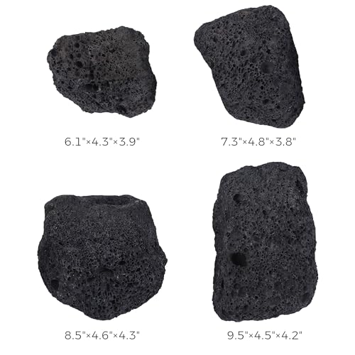 6-8 Inches Large Natural Black Lava Rock 4 PCS Aquarium Rocks for Aquascaping, Aquarium Landscaping, Terrariums, Fish Tank Decoration, Vivariums, Paludarium, Reptile and Amphibian Enclosures