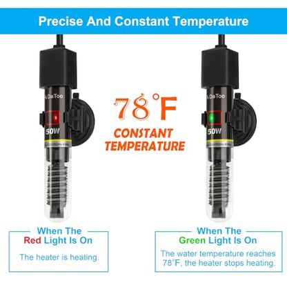 DaToo Mini Aquarium Heater 50W Small Fish Tank Heater 50 Watt with Free Thermometer Sticker - size: 50W