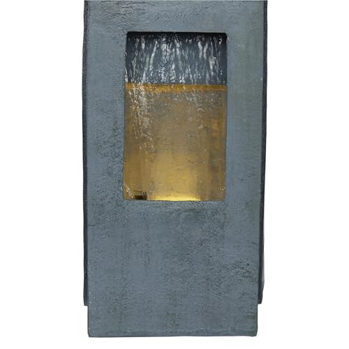 Alpine Corporation 41" Tall Outdoor Basin Waterfall Floor Fountain with LED Lights for Garden, Patio, Lawn and Backyard Decor, Gray - style: 41"H - Basin Fountain w/ LEDs