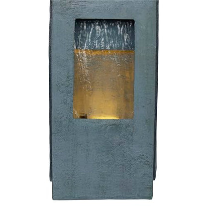 Alpine Corporation 41" Tall Outdoor Basin Waterfall Floor Fountain with LED Lights for Garden, Patio, Lawn and Backyard Decor, Gray - style: 41"H - Basin Fountain w/ LEDs