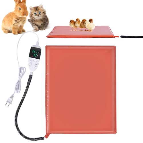 Small Animal Heating Pad, Heating Pad for Chicken, Rabbits, Guinea Pigs, Dog, Cat, Reptile, Poultry Heated Mat Chick Brooder Waterproof Adjustable Temperature & Timer (12.5 x 15.7in) - size: 12.5 x 15.7in