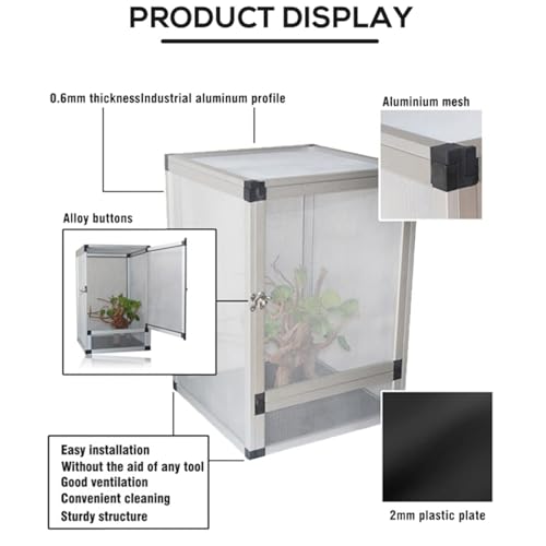 Insect Breeding Box Reptile Habitat Screen Feeding Cage Insect Box Aluminum Reptile Container(Black) - color: Black