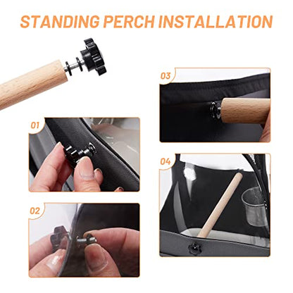Bird Carrier for Travel with Clear Windows, Breathable Safe Fabric, Lightweight Small Bird Cage with Tray, Stand and Feeder, Portable Pet Bag for Parrot, Vet Visit, Outdoor, Small Animals