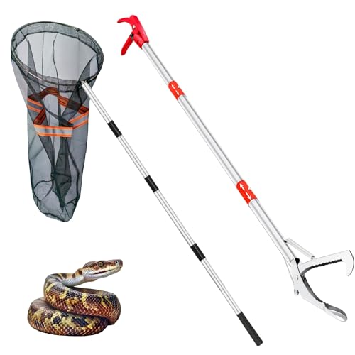 Snake Grabber Tool, 50'' Folding Snake Grabber Tongs with 72'' Detachable Stainless Steel Snake Catching Net for Corrosion Resistance High Load Capacity Easy to Clean and Maintain