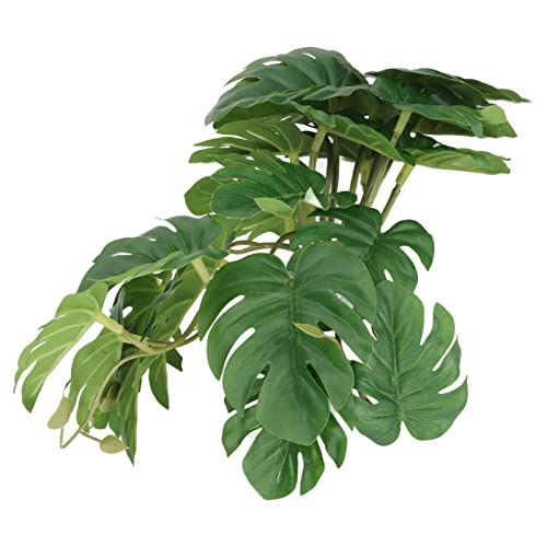 TITA-DONG Turtle Leaf Rattan, Fish Tank Accessories Green Plants, Reptile Hide Decor with Suction Cup, Rainforest Ground Plant Fish Tank Aquarium Monstera Terrarium Decor for Reptile Terrarium
