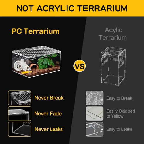 Reptile PC Terrarium 12" x 8" x 6", Tarantula Enclosure,Spider Tank Starter Kit, Hermit Crab Habitat,Lizard Enclosure,Insect Housing,Jumping Spider Cage - size: 12" x 8" x 6