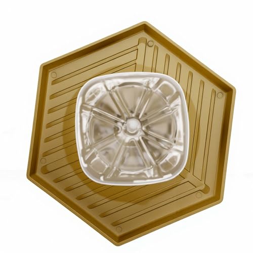GLOGLOW Reptile Water Dispenser Automatic Gravity Feeder Tank Hex Anti Slip Tray, Low Level No Spill Design for Bearded Dragon Turtle Snake, Self Refilling Terrarium Bowl (Earthy Yellow) - color: Earthy Yellow