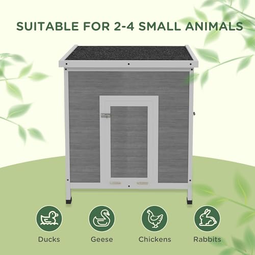 PawHut Duck Coop, Wooden Chicken House Rabbit Hutch with Openable Roof, Removable Floor, Double Doors, Ramp, Duck House for 2-4 Chickens, Geese, 25" x 32" x 30" - size: 24.8"L x 32.3"W x 29.9"H