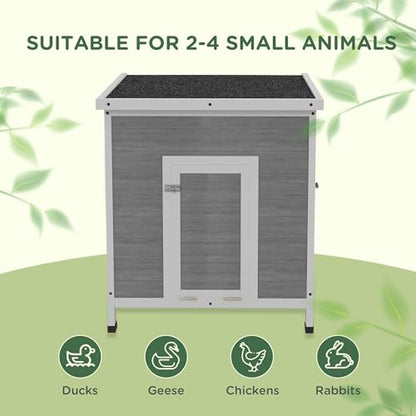 PawHut Duck Coop, Wooden Chicken House Rabbit Hutch with Openable Roof, Removable Floor, Double Doors, Ramp, Duck House for 2-4 Chickens, Geese, 25" x 32" x 30" - size: 24.8"L x 32.3"W x 29.9"H
