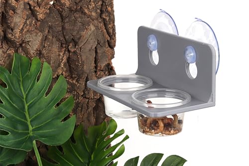 Crested Gecko Feeding Ledge with 10PCS Gecko Food Water Dish - Gray - color: Gray