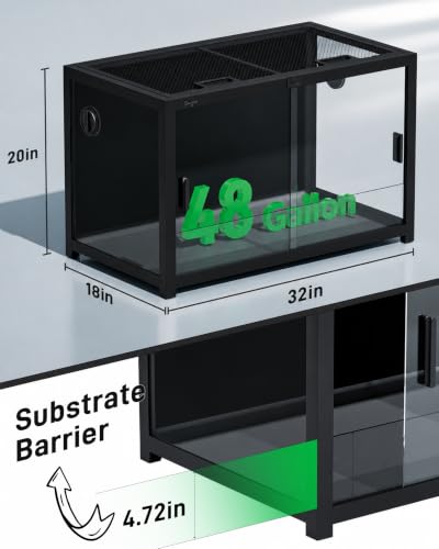 45 Gallon Reptile Tank, Leopard Gecko Reptile Enclosure Front Sliding Door - color: Black, size: 45 Gallon
