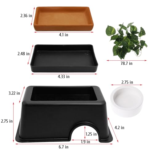 Hamiledyi 2PCS Reptile Feeding Box Snake Breeding Box Transparent Animal Habitat Cage and 4 Pcs Humid Hide for Leopard Gecko Moist Reptile Hide Box for Young Lizard Shedding