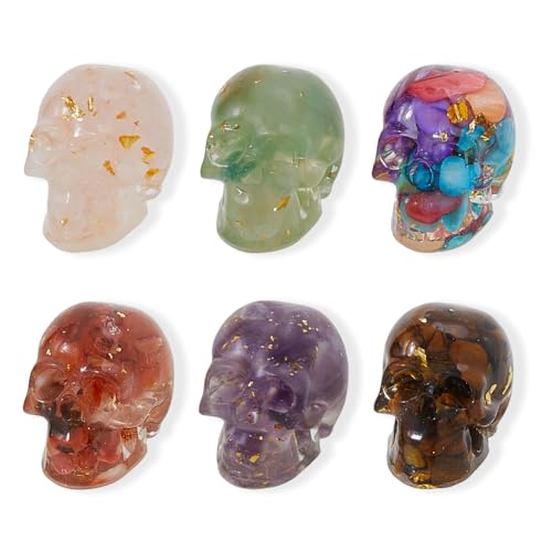 DICOSMETIC 6Pcs 6 Styles Mini Skull Heads Decoration Colorful Resin Skull Halloween Skeleton Head Small Skulls Figurines for Halloween Bar Home Table Decoration Ghost House Props