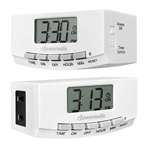 DEWENWILS Timer Outlet, 24 Hour Timers for Electrical Outlets for Christmas with 1 Polarized Plug, 125V 15A 1000W Indoor Light for Lamp Heater Fan Aquarium, 1/2 HP, 2 Pack, UL Listed