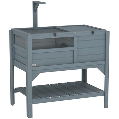 PawHut Tortoise Habitat with Shelf Storage, Reptile Enclosure with Tray, Light Support Frame, Gray - color: Gray