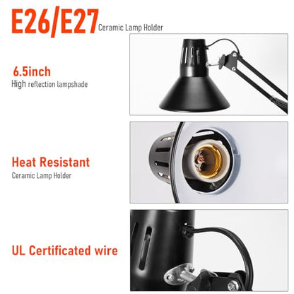 Reptile Heat lamp Reptile Light Fixture with Heat Lamp Stand,Height Range from 15.7inch to 74.3inch with 360°Adjustable Swing Arm for Bearded Dragon Turtles Snake and Chicks - size: 15.7-74.3 inches (with Lampshade)