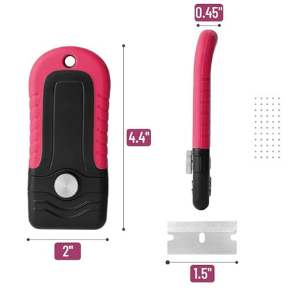 Bates- Razor Blade Scraper, Pink, Locking Razor Scraper Set with 10 Extra Stainless Steel Blades, Window Scraper, Scraper Tool, Glass Scraper, Scraper Blades, Paint Scraper Blade Scraper for Cleaning - color: Pink