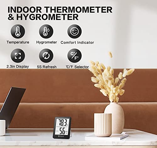 DOQAUS Digital Hygrometer Indoor Thermometer Humidity Meter Room Thermometer with 5s Fast Refresh Accurate Temperature Humidity Monitor for Home, Bedroom, Baby Room, Office, Greenhouse, Cellar (Black) - color: Black