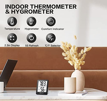 DOQAUS Digital Hygrometer Indoor Thermometer Humidity Meter Room Thermometer with 5s Fast Refresh Accurate Temperature Humidity Monitor for Home, Bedroom, Baby Room, Office, Greenhouse, Cellar (Black) - color: Black