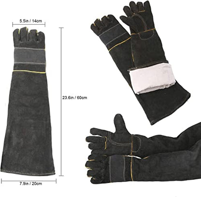 AOWPFVV Long Sleeve Thick Leather Animal Handling Glove Anti Scratch Protective Gloves for Training Dog Cat Bird Snake Parrot Lizard Wild Animals Reptiles,Bite Resistant Gloves(Large,23.6in) - color: Black Size Large 23.6in