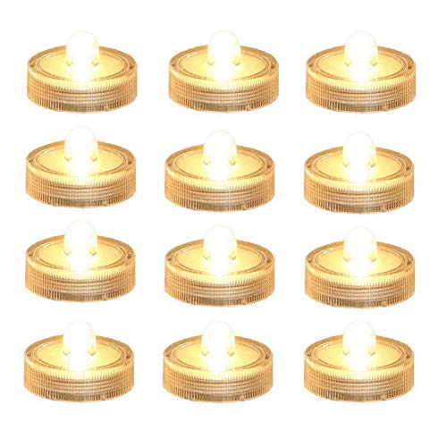 Bright LED Battery Operated Flameless Tea Light, Submersible Tea Candle Waterproof Decorations Underwater Vase Light for Party & Wedding, Pack of 12, Warm White - color: Warm White