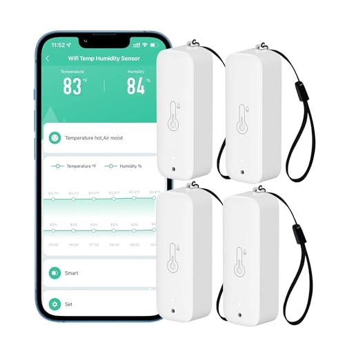 WiFi Thermometer Hygrometer: Smart Temperature Humidity Sensor with App Notification Alert, Data Storage Export, Calibrated Indoor Temperature Monitor, for Room Greenhouse Wine Cellar (4-Pack White) - color: White-4P
