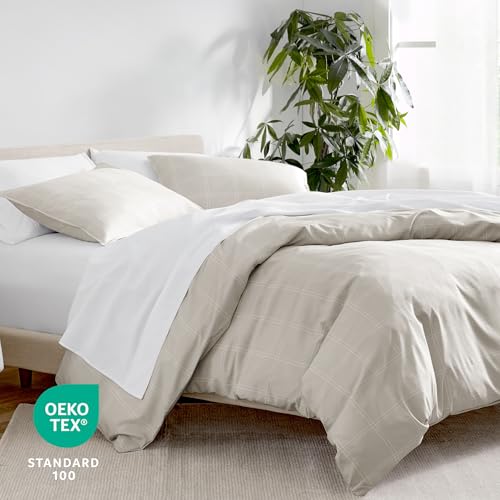 Bare Home Bedding Duvet Cover Extra Long Size - Premium 1800 Super Soft - Lightweight, Duvet Cover - Soft Textured Bedding (Twin/Twin XL, Modern Plaid - Stone/White) - color: 35 - Modern Plaid - Stone/White (No Comforter), size: Twin/Twin XL