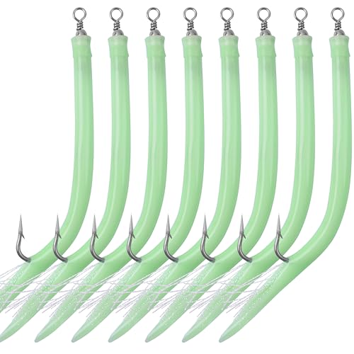 Striped Bass Tube Lures, Trolling Tube Fishing Lures Saltwater Cod Rig Tube Teasers with Stanless Steel J Hooks Swivel for Offshore Trolling Striper Bass Cod Big Game Fishing - color: GREEN, size: 7/0-8PCS