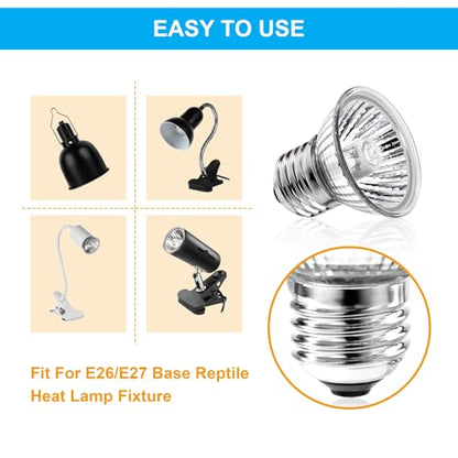 DaToo Reptile Heat Lamp Turtle Heating Light 4PCS 50W UVA UVB Heat Bulb Simulated Sunlight Basking Spot Lamp for Reptiles Lizard Amphibian Bearded Dragon Snake