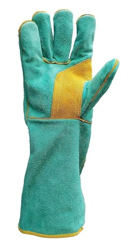Animal Handling Leather Gloves Kevlar Gauntlet for Saftey Against Cats, Birds, Snakes (16 inches - (Pack of 1 Pair) - color: Green - Yellow