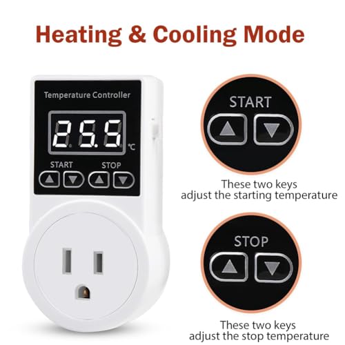 Temperature Controller Plug Socket LCD Screen with Waterproof Sensor Probe for Reptile Home US Plug
