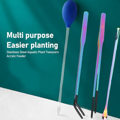 Reptile Feeding Tongs Set with Spoon, 4PCS 10.6" Feeding Tweezers with Silicone Tips, Spoon, Dropper, Terrarium Tools for Reptiles, Fish Tanks, Aquatic Plants, Reptile & Aquarium Rubber Tips Kit