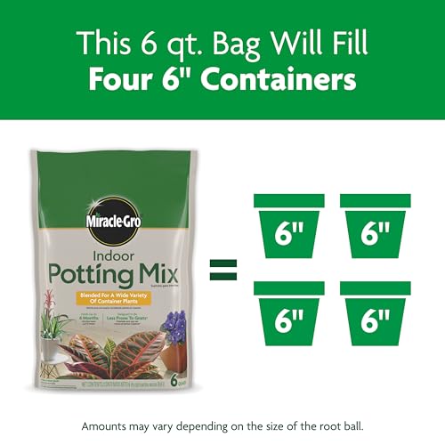Miracle-Gro Indoor Potting Mix, Blended for a Variety of Houseplants, Feeds for up to 6 Months, 6 qt., 3-Pack - size: 6 qt (3-Pack), style: 6 QT