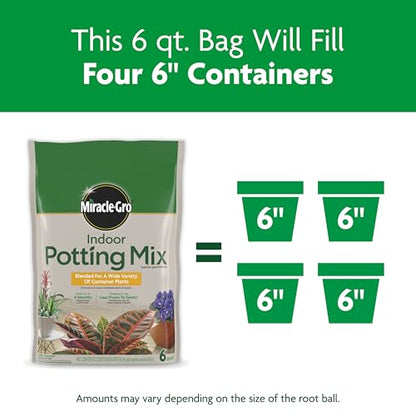 Miracle-Gro Indoor Potting Mix, Blended for a Variety of Houseplants, Feeds for up to 6 Months, 6 qt., 3-Pack - size: 6 qt (3-Pack), style: 6 QT